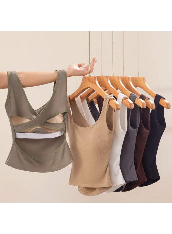Modal Padded Camisole Tank Top For Women, Back Cross-back Design, Backless, Square Neckline, Underwear, Spring And Summer, Stylish Sleeveless Top - Image 2