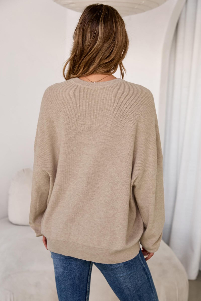 Arach&Cloz Womens Oversized Sweaters Batwing 2026 Spring Summer Fashion Outfits Trendy Crewneck Cozy Long Sleeve Casual Teacher School Spring Cashmere Capsule Wardrobe Tops Winter Loose Fit Camel L - Image 3