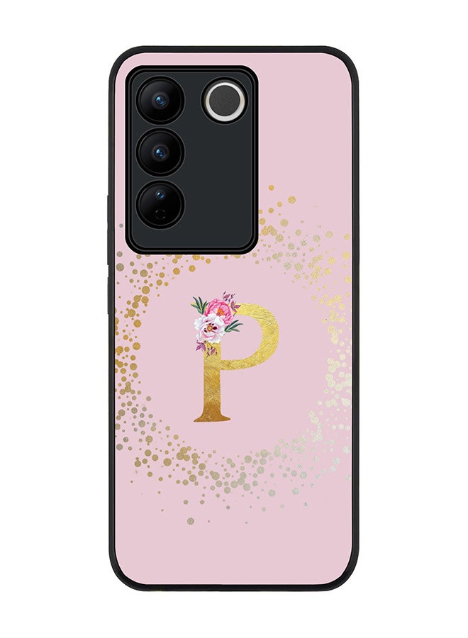 Stylizedd Case for Vivo V27 / Vivo V27 Pro / Vivo S16, Slim fit Flexible Cover - Custom Monogram Initial Letter Floral Pattern Alphabet - P (Pink) - Image 1