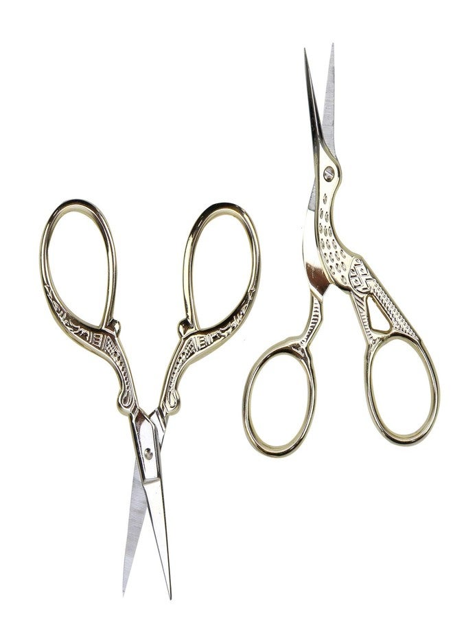 AQUEENLY Embroidery Scissors, Stainless Steel Sharp Stork Scissors for Sewing Crafting, Art Work, Threading, Needlework - DIY Tools Dressmaker Small Shears - 2 Pcs (3.6 Inches, Gold) - Image 2