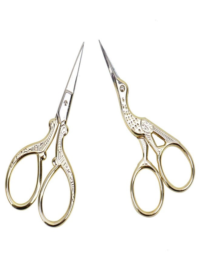 AQUEENLY Embroidery Scissors, Stainless Steel Sharp Stork Scissors for Sewing Crafting, Art Work, Threading, Needlework - DIY Tools Dressmaker Small Shears - 2 Pcs (3.6 Inches, Gold) - Image 1
