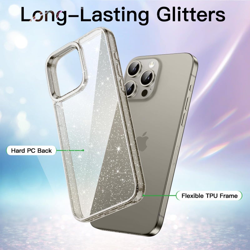 JETech Glitter Case for iPhone 15 Pro Max 6.7-Inch, Bling Sparkle Shockproof Phone Bumper Cover, Cute Sparkly for Women and Girls (Natural Titanium) - Image 3