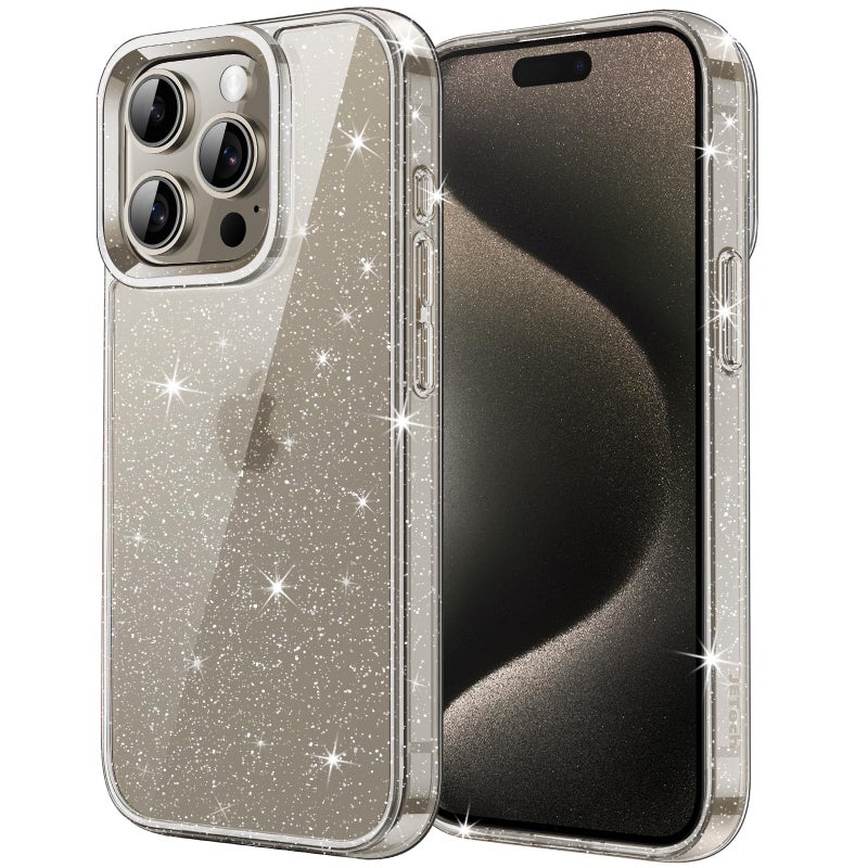 JETech Glitter Case for iPhone 15 Pro Max 6.7-Inch, Bling Sparkle Shockproof Phone Bumper Cover, Cute Sparkly for Women and Girls (Natural Titanium) - Image 1