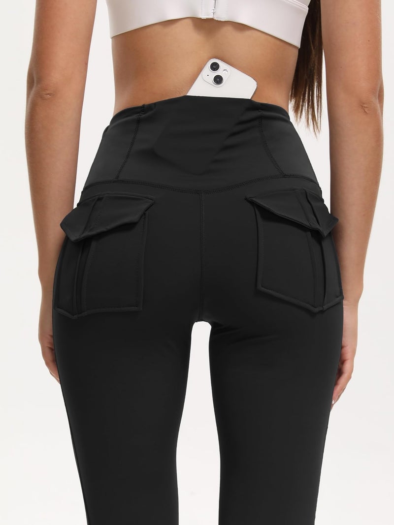 HiBwoBwo Women's Flare Leggings with Pockets High Waisted Butt Lifting No Front Seam Tummy Control Bootcut Yoga Pants for Women Black - Image 1