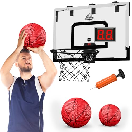 HYES 24 x 16 Large Basketball Hoop Indoor for Adults Over The Door Basketball Hoop with Sturdy BackboardElectronic Scoreboard Basketball Toys Gifts Ideas for Man Kids Teens Boys Girls Black - Image 1