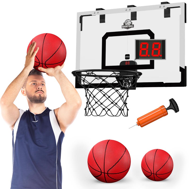 HYES 24 x 16 Large Basketball Hoop Indoor for Adults Over The Door Basketball Hoop with Sturdy BackboardElectronic Scoreboard Basketball Toys Gifts Ideas for Man Kids Teens Boys Girls Black - Image 3