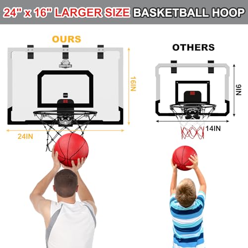 HYES 24 x 16 Large Basketball Hoop Indoor for Adults Over The Door Basketball Hoop with Sturdy BackboardElectronic Scoreboard Basketball Toys Gifts Ideas for Man Kids Teens Boys Girls Black - Image 5