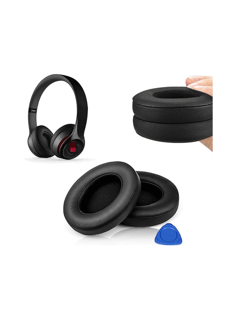 KASTWAVE Earpads Cushions Replacement for Beats Solo 2 and Solo 3 Wireless On-Ear Headphones, Ear Pads with Soft Protein Leather, Noise Isolation Memory Foam, Added Thickness (Black) - Image 1