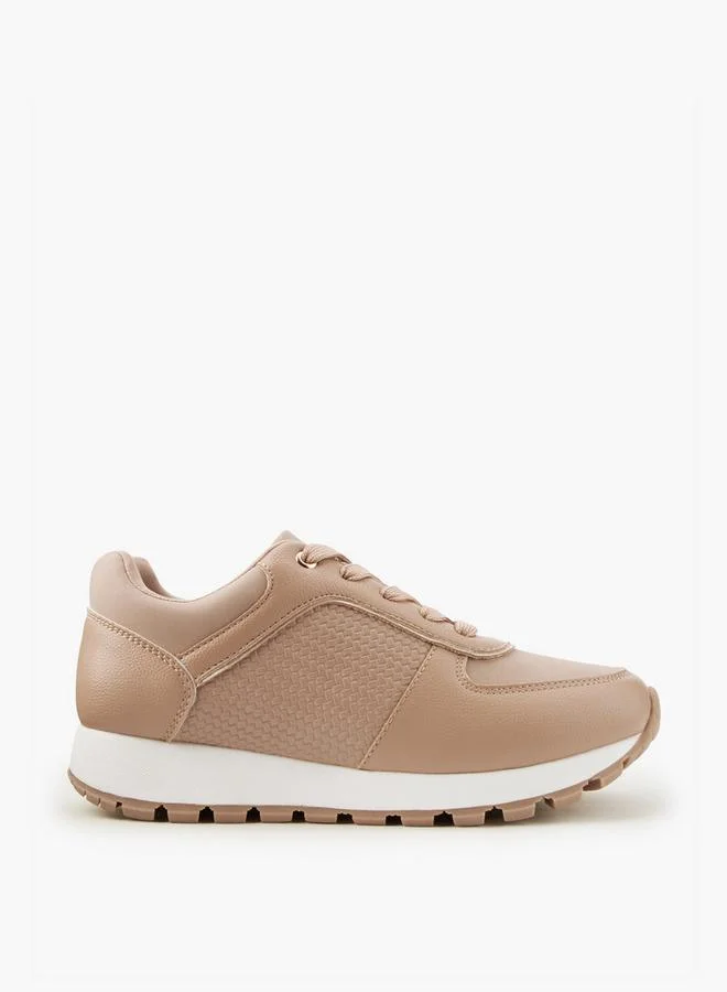 Flora Bella By Shoexpress NUDE Flora Bella Panelled Lace-Up Sneakers for Women | Best Price UAE