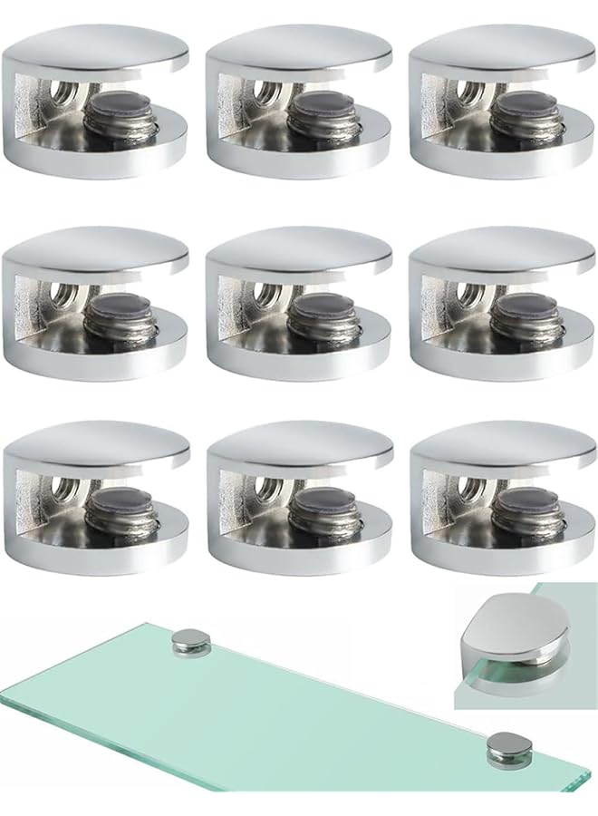PROMASS promass 9 Pack Glass Shelf Brackets, Glass Clamp Glass Railing, Glass Shelf Bracket, Heavy Duty Clamp Holder for 5-8 mm Glass, Wall Mount Clamps Clip Support Hardware Replacement Parts  - Image 1