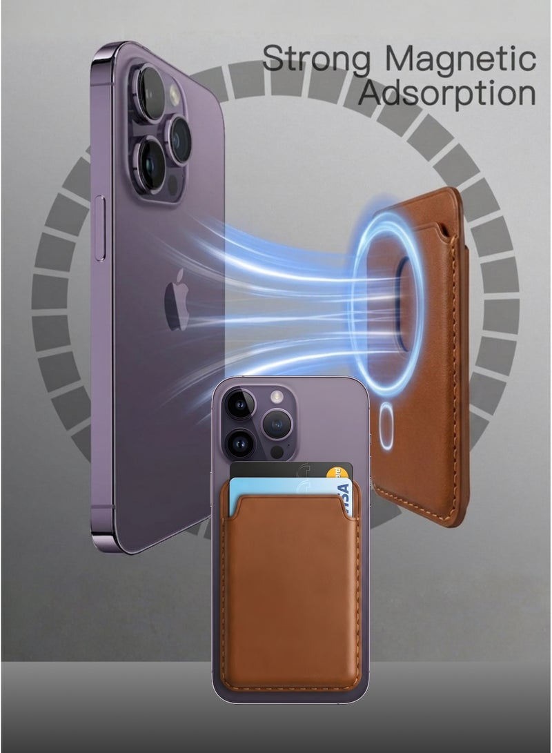 DUSALA Magnetic Wallet Compatible with MagSafe for iPhone 17/17e/Air/16/15/14/13/12 Series, Pixel 10 Series, PU Phone Card Holder, Store 1-2 Cards (Brown) - Image 1