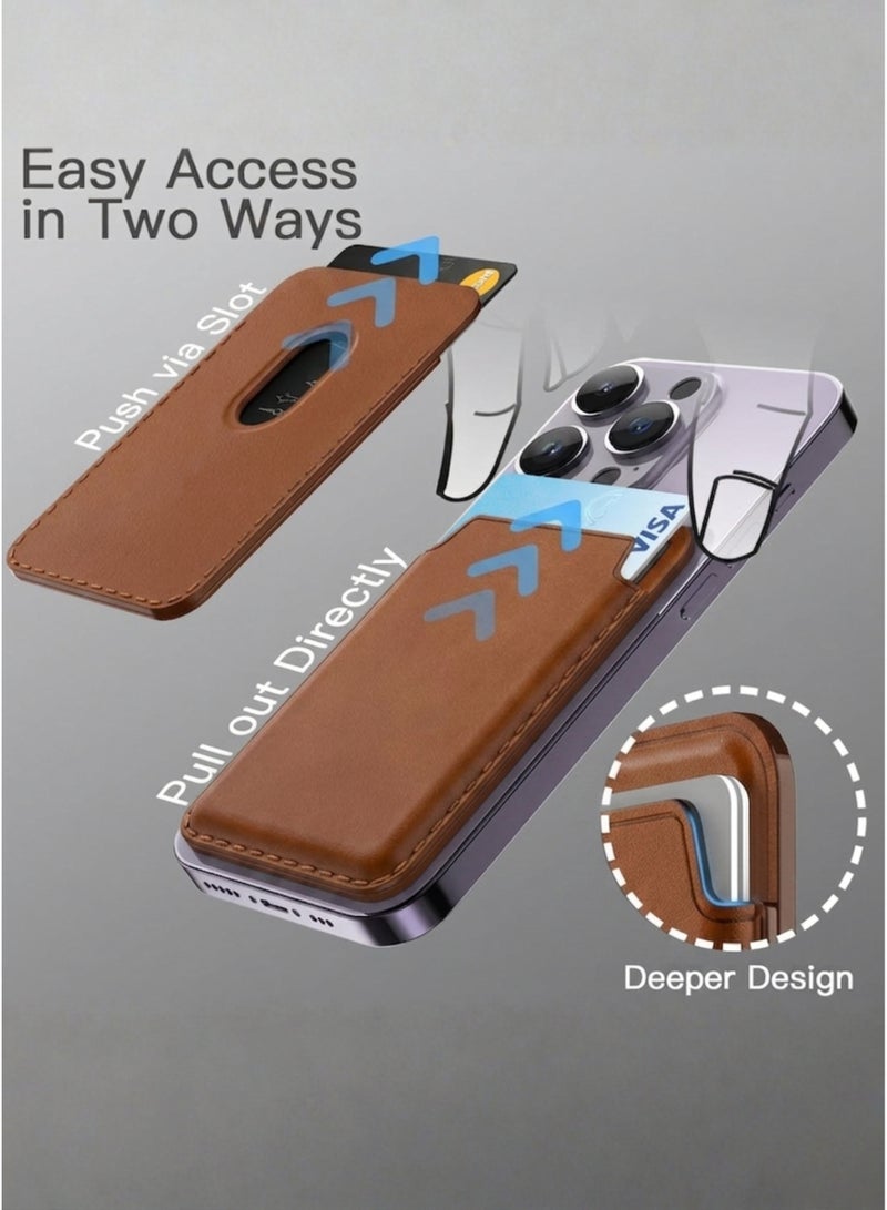 DUSALA Magnetic Wallet Compatible with MagSafe for iPhone 17/17e/Air/16/15/14/13/12 Series, Pixel 10 Series, PU Phone Card Holder, Store 1-2 Cards (Brown) - Image 4