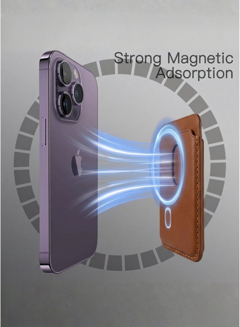 DUSALA Magnetic Wallet Compatible with MagSafe for iPhone 17/17e/Air/16/15/14/13/12 Series, Pixel 10 Series, PU Phone Card Holder, Store 1-2 Cards (Brown) - Image 3