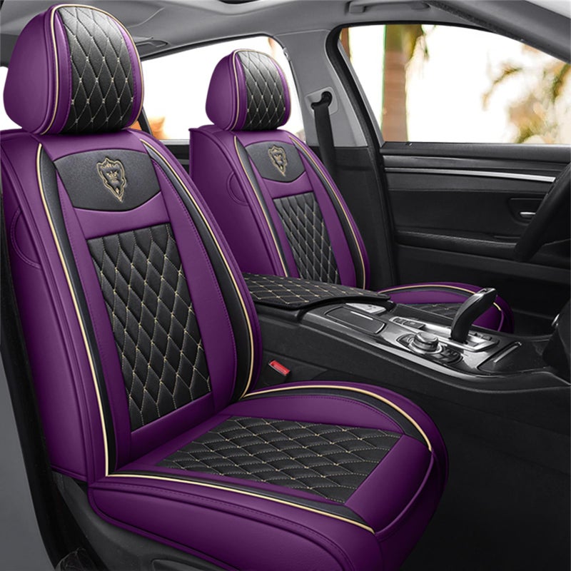 Car Seat Covers Full Set Super Luxurious Heavy Universal Duty Waterproof Leather Automotive Vehicle Cover for Cars SUV Pickup Truck NonSlip Seat Purple Car AccessoriesFull SetPurple
