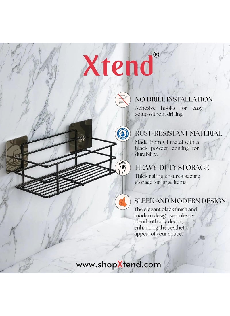 XTEND Xtend Self-Adhesive Bathroom Shelf, Multipurpose Kitchen Shelf with Magic Stickers, Rustproof GI Steel, Black Powder Coated, Drill-Free, Easy Installation - Pack of 1  - Image 4