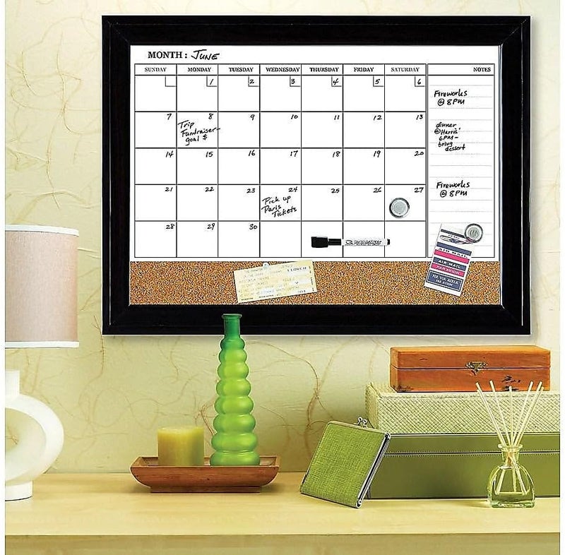 Quartet Combination Magnetic Whiteboard Calendar  Corkboard 17 x 23 Combo Dry Erase White Board  Cork Bulletin Board Message Board Black Frame 79275 - Image 2