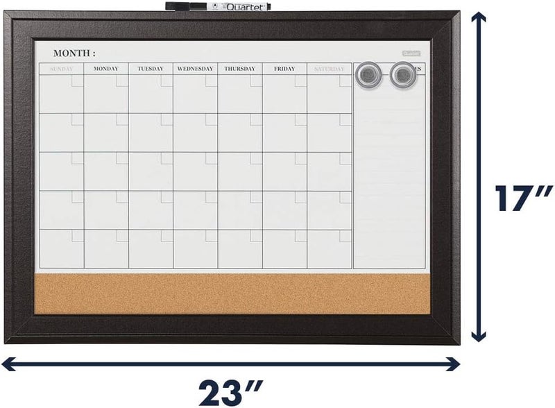 Quartet Combination Magnetic Whiteboard Calendar  Corkboard 17 x 23 Combo Dry Erase White Board  Cork Bulletin Board Message Board Black Frame 79275 - Image 3