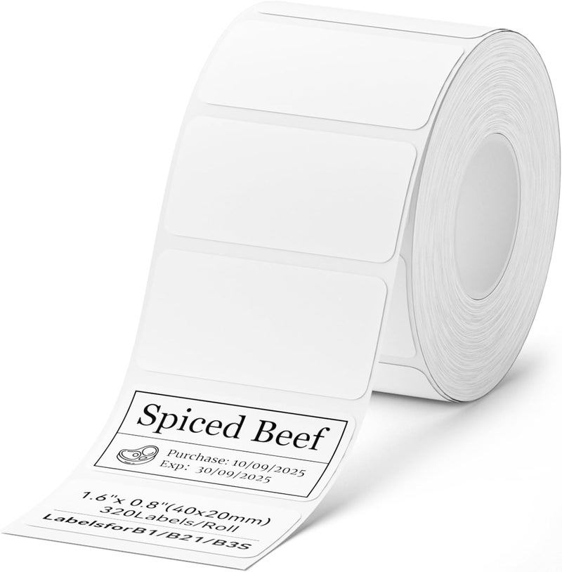 NIIMBOT Label Paper for B1/B21/B3S - 1.6'' x 0.8'' (40x20mm) - 320 Labels/Roll - White Thermal Label Paper - Image 1