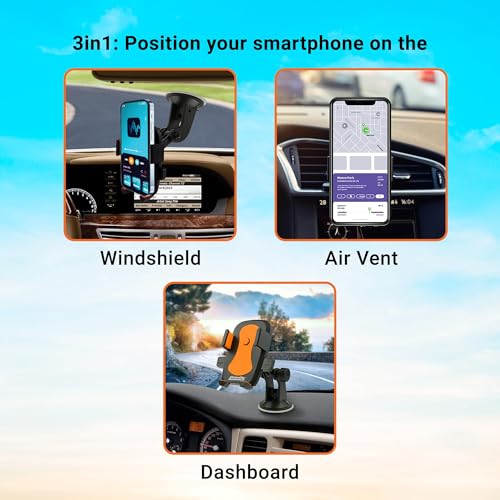 Armor All Phone Mount for Cars 3in1 Phone Holder Suction Dashboard Windshield Vent Mount 360 Rotation Fits iPhone Max Android and All Smartphones 35 inch Grip Quick Release Button - Image 3