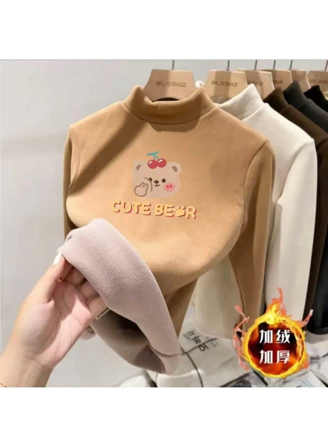 Boys And Girls' Thermal Base Layer Half-high Collar Fleece Children's T-shirt Winter Top Inner Wear For Older Children Winter Thermal Clothing