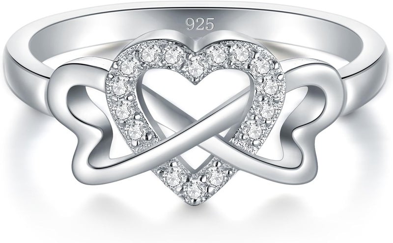 BORUO Love Heart Twisted Eternity Band-925 Sterling Silver Rings for Women-Platinum Plated Over Sterling Silver Wedding Band For Womem-Promise Rings For Her-Silver Rings For Women, 2mm, Size 4-12 - Image 2