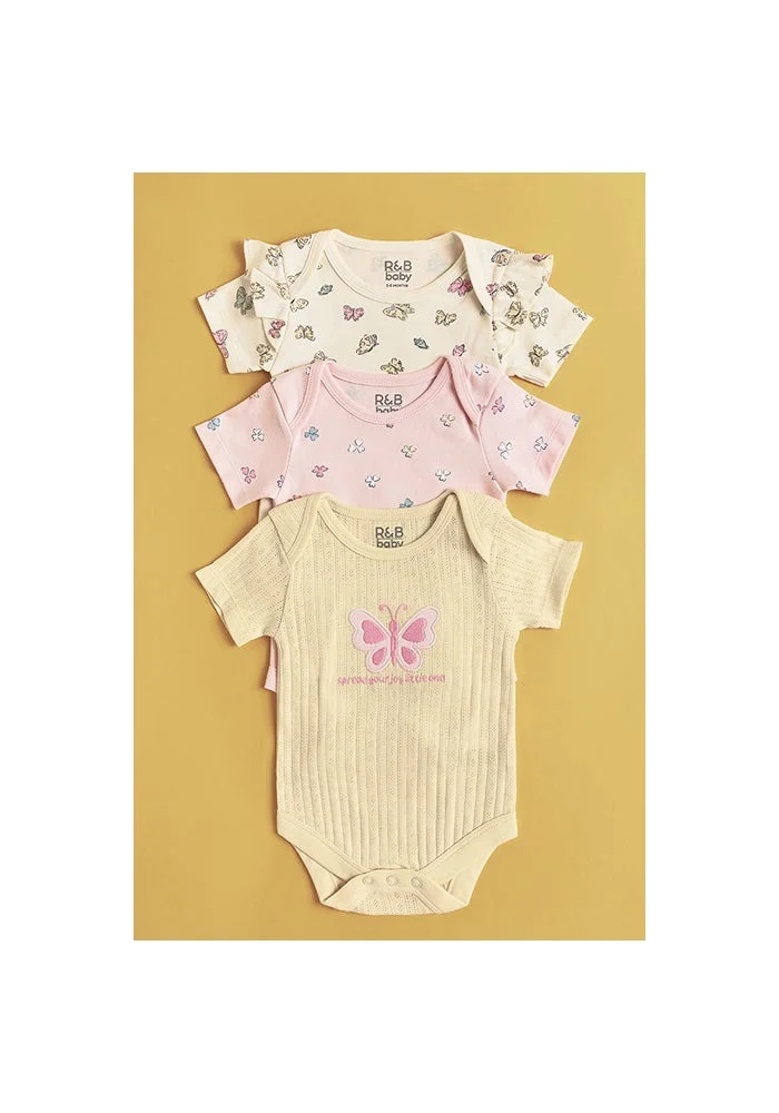 R&b 3 Pack Embroidered Bodysuits with Short Sleeves