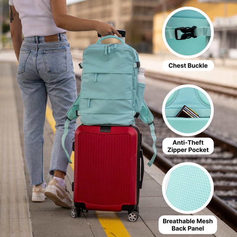 Carrywell (Not Made In China) Travel Backpack Airline Approved, Carry-On Underseat, Holds 15.6 or 16 Inch Laptop, Personal Item Bag with Shoe Compartment For Men Women, Mint 30l - Image 2