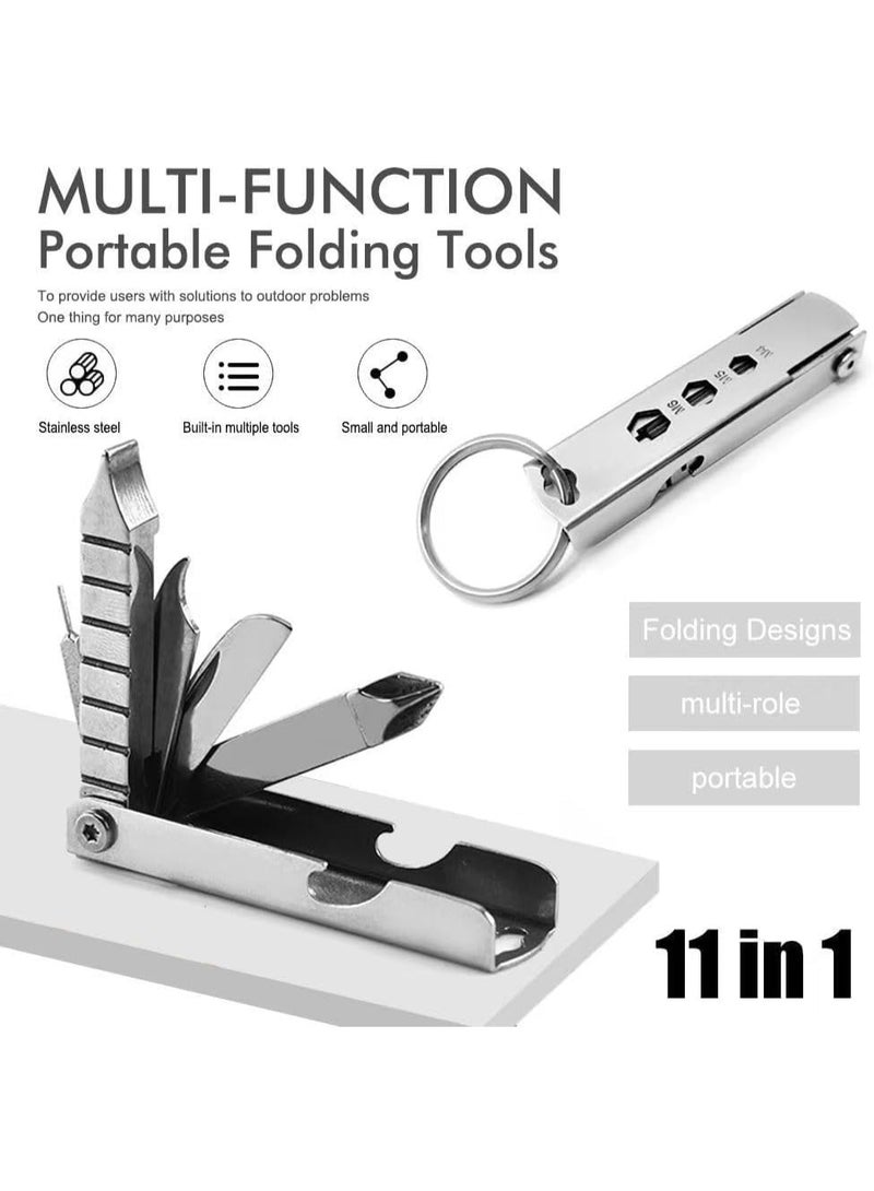 general 2 Packs 11-in-1 mens keychain multi tool, Stainless steel edc bottle opener keychain with folding knife for survival gear and camping tools - Image 2