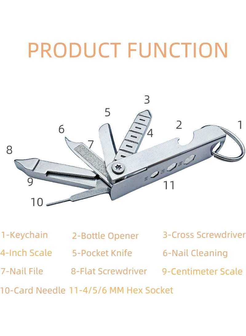 general 2 Packs 11-in-1 mens keychain multi tool, Stainless steel edc bottle opener keychain with folding knife for survival gear and camping tools - Image 4
