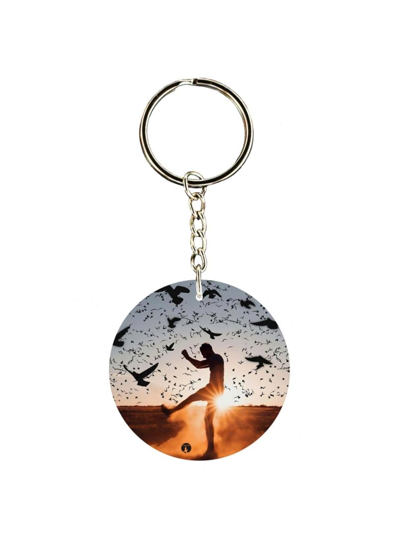 Sunset With Bird Printed Keychain