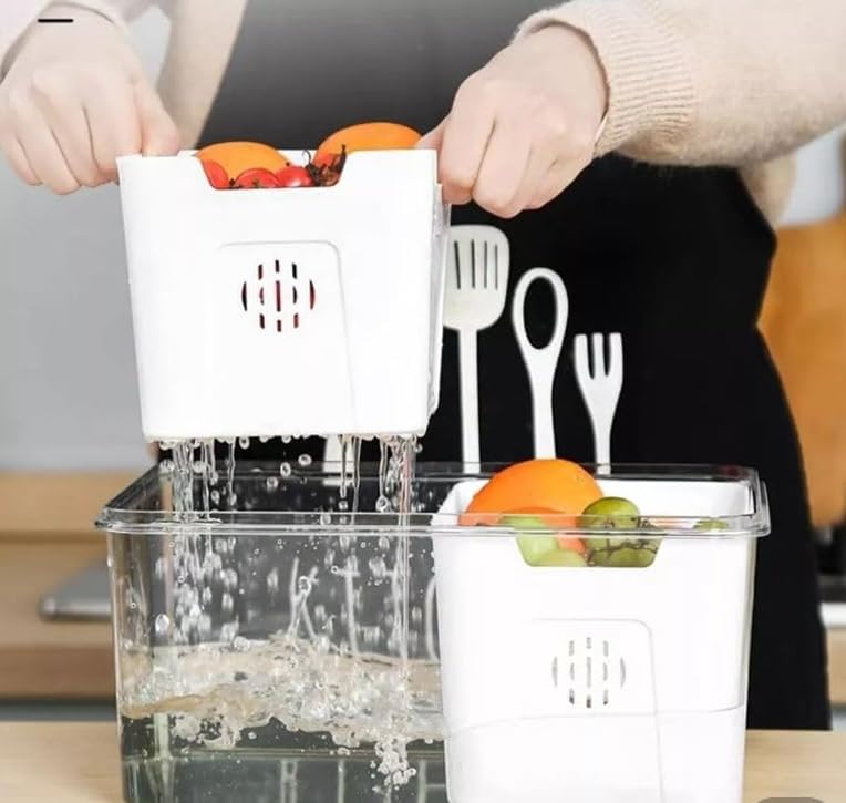 PRIME PICK Lids Fridge Storage Boxes, Container for Kitchen Storage Set, Vegetable Storage, Draining Crisper Food Box 1 PCS (4 DEVIDER STRAINER) - Image 4