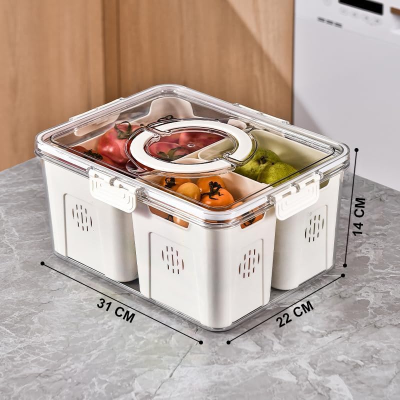 PRIME PICK Lids Fridge Storage Boxes, Container for Kitchen Storage Set, Vegetable Storage, Draining Crisper Food Box 1 PCS (4 DEVIDER STRAINER) - Image 5