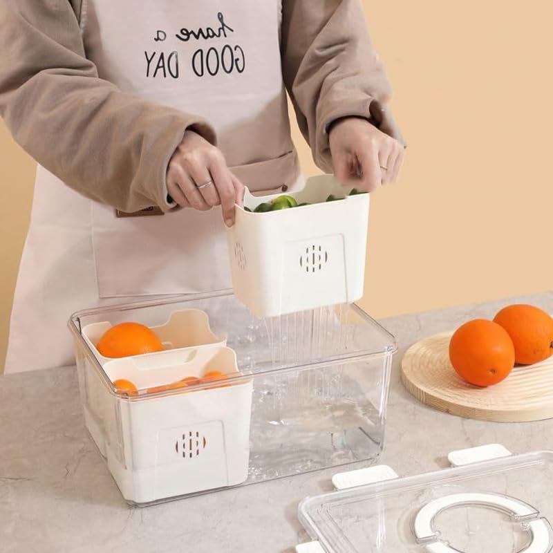PRIME PICK Lids Fridge Storage Boxes, Container for Kitchen Storage Set, Vegetable Storage, Draining Crisper Food Box 1 PCS (4 DEVIDER STRAINER) - Image 3