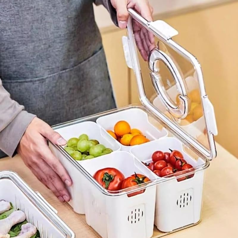 PRIME PICK Lids Fridge Storage Boxes, Container for Kitchen Storage Set, Vegetable Storage, Draining Crisper Food Box 1 PCS (4 DEVIDER STRAINER) - Image 2