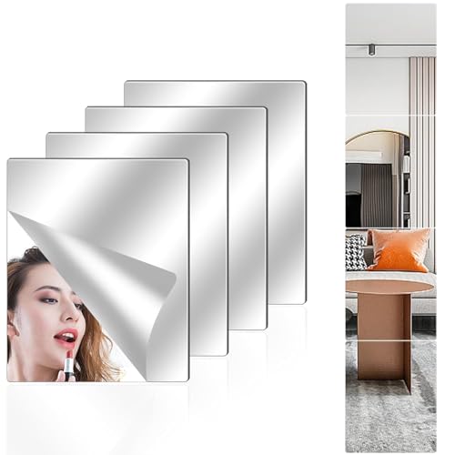 Fliptic 4 Pack Wall Mirror Full Length, 12 x 14 Inch Unbreakable Acrylic Mirror Tiles, Shatterproof Flexible Plastic Mirror Sheets for Bedroom Home Gym Door (4P 12"x 14") - Image 1