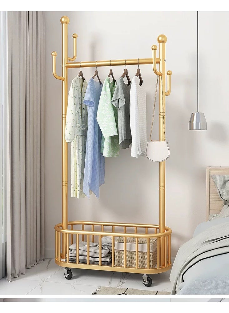 Living Metal Floor Standing Clothes Hanger Portable Wheeled Coat Rack Dressing Room Entryway Furniture Gold Portable 170x80x30 cm  - Image 1
