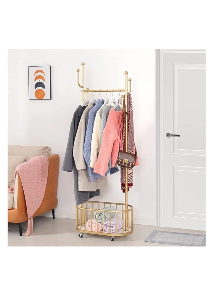 Living Metal Floor Standing Clothes Hanger Portable Wheeled Coat Rack Dressing Room Entryway Furniture Gold Portable 170x80x30 cm  - Image 3