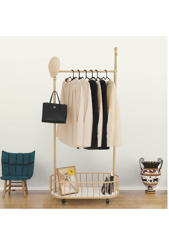 Living Metal Floor Standing Clothes Hanger Portable Wheeled Coat Rack Dressing Room Entryway Furniture Gold Portable 170x80x30 cm  - Image 2