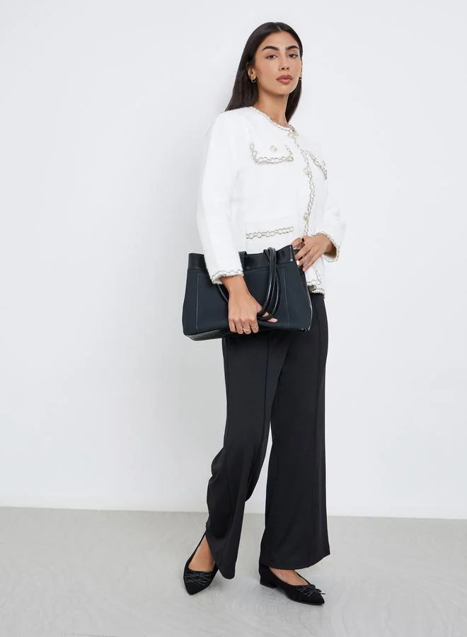 Styli Styli White Furry Embellished Cardigan