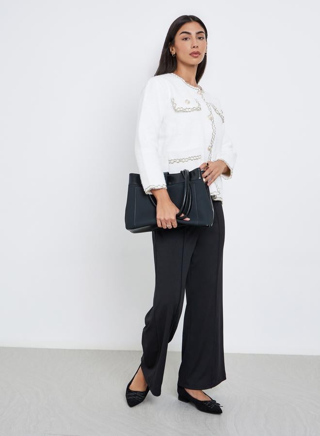 Styli White Furry Embellished Cardigan - Image 2