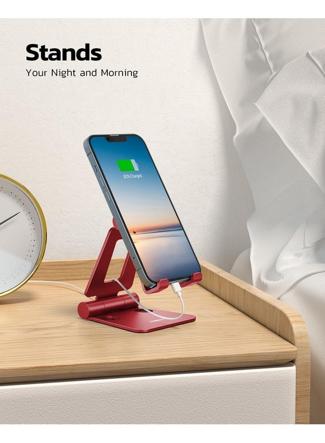 Nulaxy Dual Folding Cell Phone Stand, Fully Adjustable Foldable Desktop Phone Holder Cradle Dock Compatible with Phone 16 15 14 13 12 11 Pro Xs Xs Max Xr X 8, Nintendo Switch, All Phones - Red - Image 2