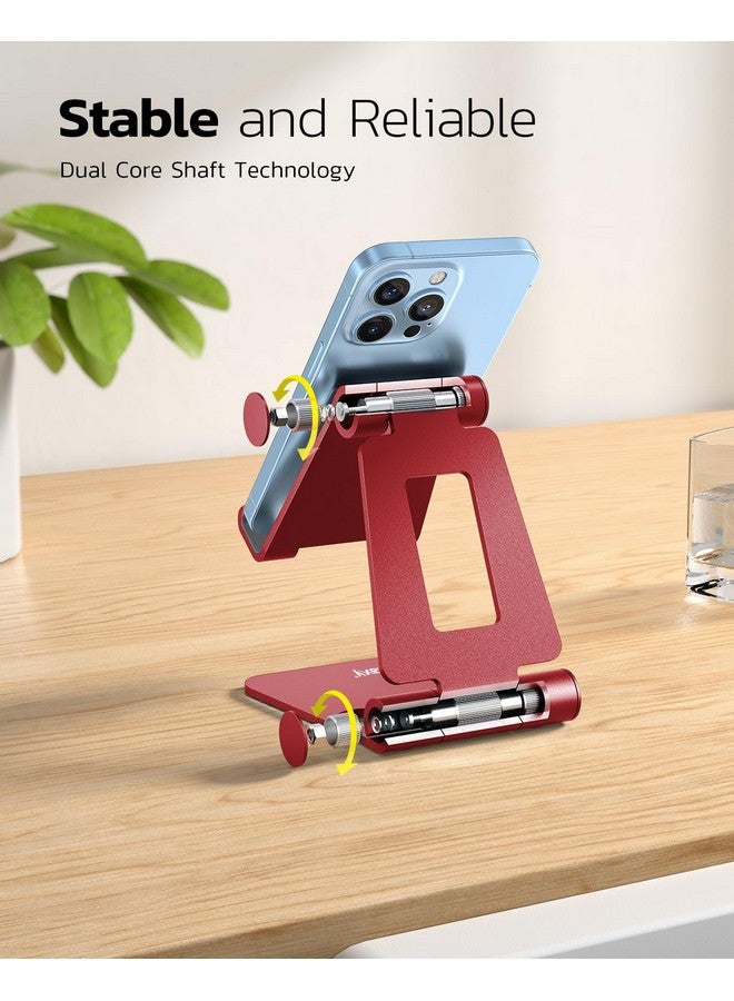 Nulaxy Dual Folding Cell Phone Stand, Fully Adjustable Foldable Desktop Phone Holder Cradle Dock Compatible with Phone 16 15 14 13 12 11 Pro Xs Xs Max Xr X 8, Nintendo Switch, All Phones - Red - Image 3