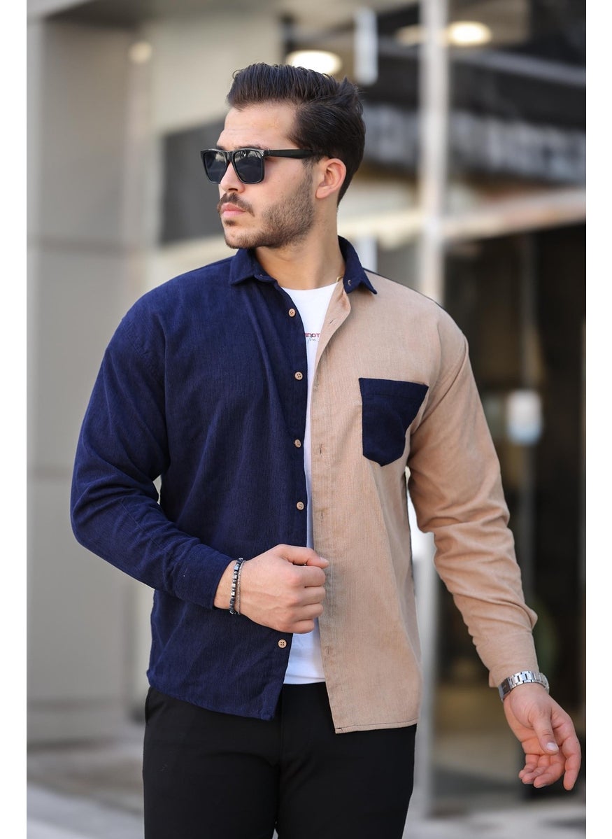 Contrast Two-Tone Corduroy Shirt - Dark Navy Blue - pzsku/Z5EF4E2D45AA8F3AB9281Z/45/_/1741192129/d3c5087f-516d-4395-97b4-dd6c9c717ff4