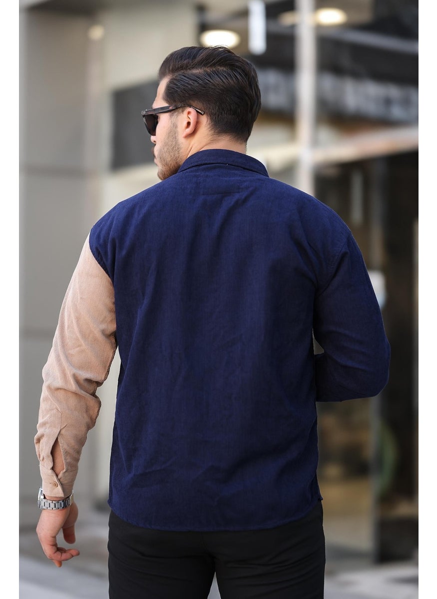 Contrast Two-Tone Corduroy Shirt - Dark Navy Blue - pzsku/Z5EF4E2D45AA8F3AB9281Z/45/_/1741192131/86ff7bc8-1a23-49a2-865e-edaf440250bd