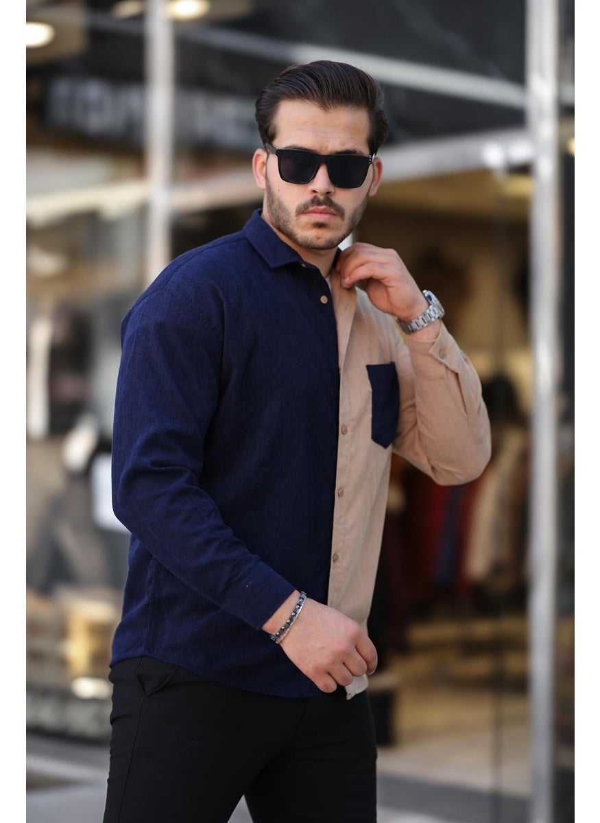 Contrast Two-Tone Corduroy Shirt - Dark Navy Blue - pzsku/Z5EF4E2D45AA8F3AB9281Z/45/_/1741192133/d48cbd06-8fd3-40d3-8dbd-c698b73d0a0a