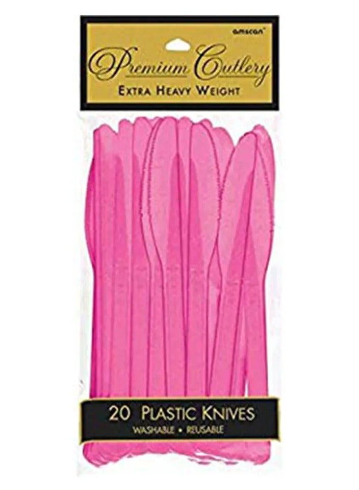 Amscan Reusable Plastic Knife Heavyweight Duty Cutlery Magenta Colour 20 Pieces