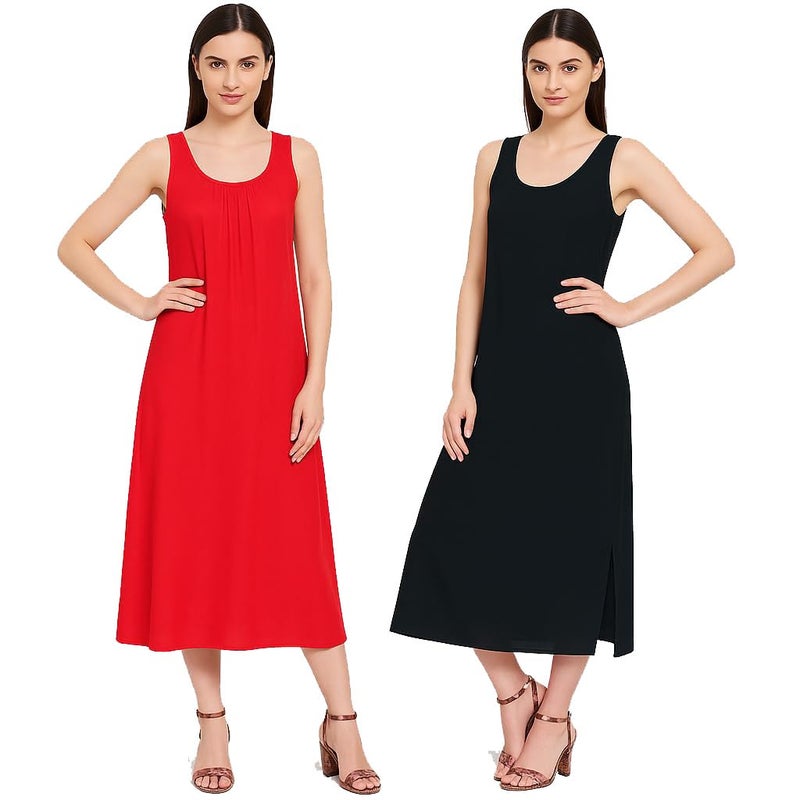 Garmend Women's Hosiery Cotton Full Length Camisole Long Inner Wear Slip-Kurti Petticoat Nighty Pack of 2 Pc (in, Alpha, XL, Regular, Red Black) - Image 4