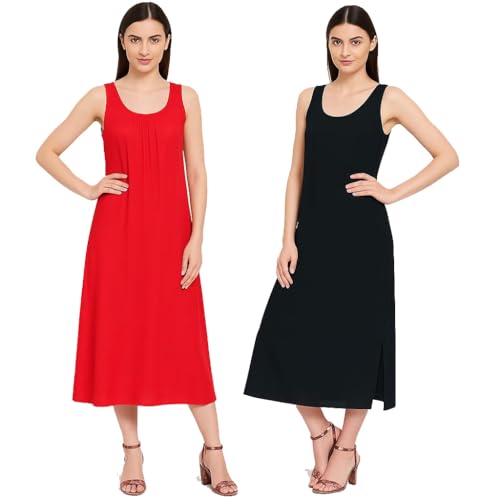 Garmend Women's Hosiery Cotton Full Length Camisole Long Inner Wear Slip-Kurti Petticoat Nighty Pack of 2 Pc (in, Alpha, XL, Regular, Red Black) - Image 1