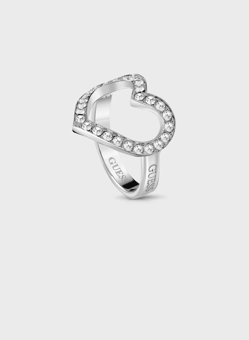 GUESS Crystal Heart Frame Ring