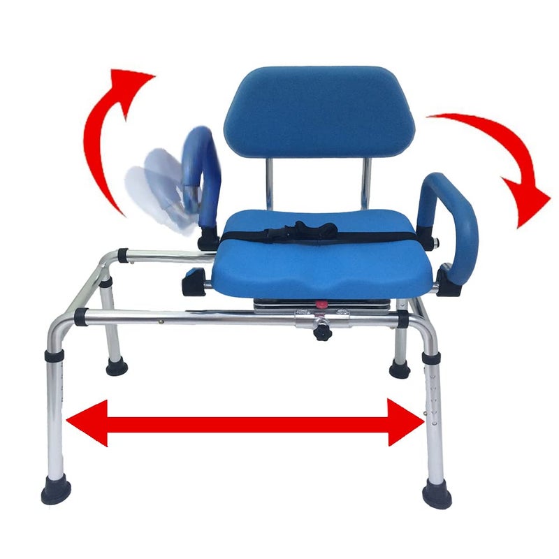 Platinum Health Carousel Sliding Shower Chair Transfer Bench with Swivel Seat Premium Padded Bath with Pivoting Arms Adjustable Space Saving Design for Tubs Shower for Handicap  Seniors Blue 